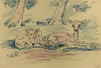 Animals Original Art - Deer, I. Kaupisch von Reppert, c.1950