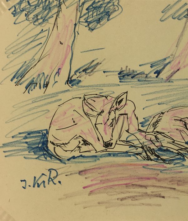 Animals Original Art - Deer, I. Kaupisch von Reppert, c.1950