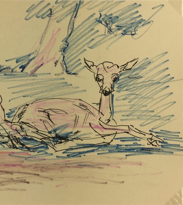 Animals Original Art - Deer, I. Kaupisch von Reppert, c.1950