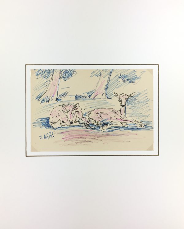 Animals Original Art - Deer, I. Kaupisch von Reppert, c.1950