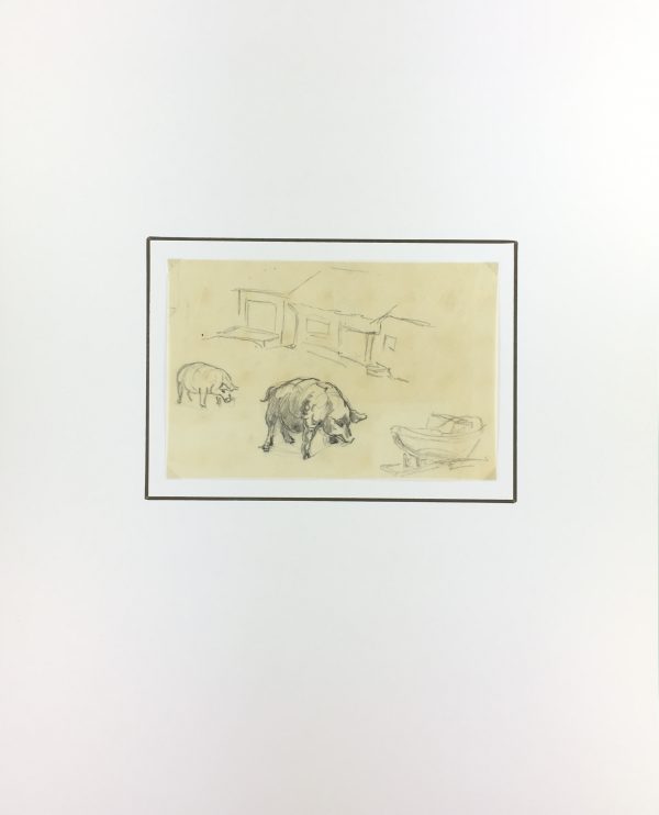 Animals Original Art - Pigs Drawing, Werner Bell, c.1960