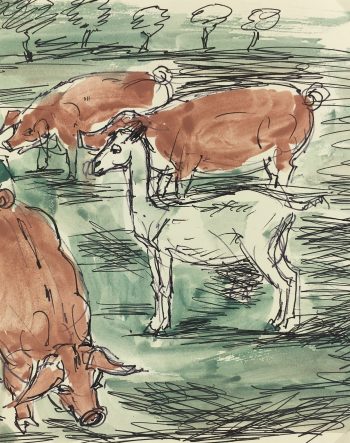 Animals Original Art - Pigs & Goat, Kaupisch von Reppert, c.1950
