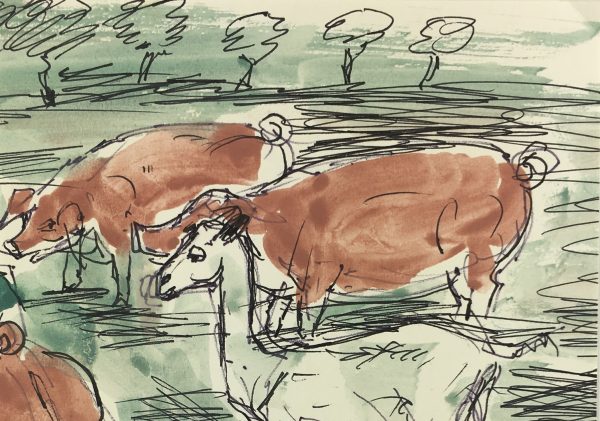 Animals Original Art - Pigs & Goat, Kaupisch von Reppert, c.1950