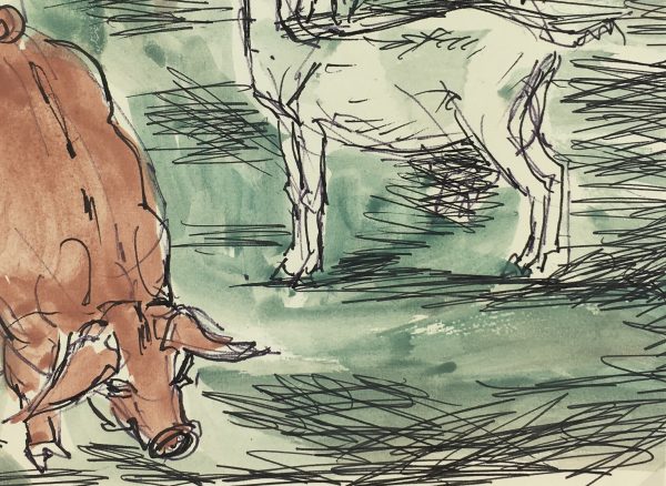 Animals Original Art - Pigs & Goat, Kaupisch von Reppert, c.1950