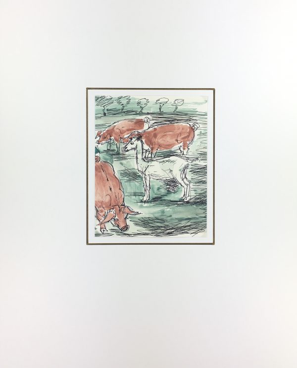 Animals Original Art - Pigs & Goat, Kaupisch von Reppert, c.1950