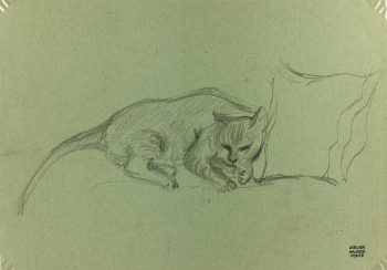 Animals Original Art - Cat Drawing, Maurice Porte, c.1990