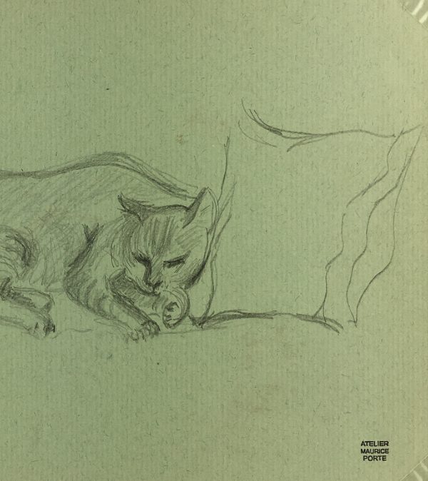 Animals Original Art - Cat Drawing, Maurice Porte, c.1990
