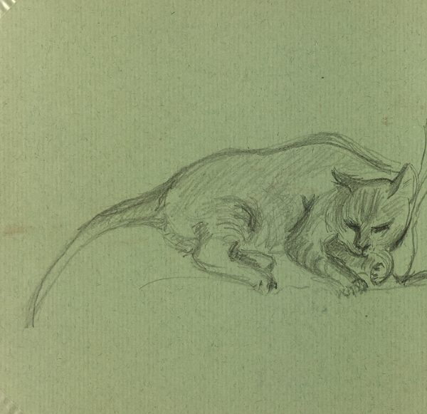 Animals Original Art - Cat Drawing, Maurice Porte, c.1990