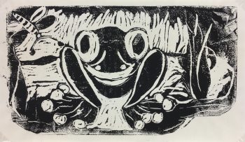 Animals Original Art - Linocut - Frog, c.1960