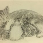 Animals Original Art - Cat Family, French, 1990s