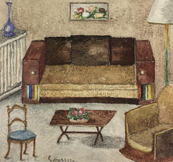 Architecture Original Art - Living Room, Signed, French, c.1960