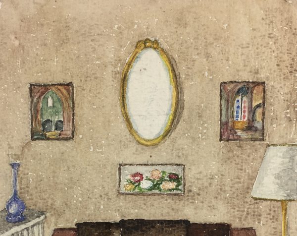 Architecture Original Art - Living Room, Signed, French, c.1960