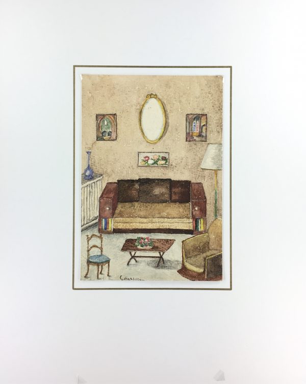 Architecture Original Art - Living Room, Signed, French, c.1960