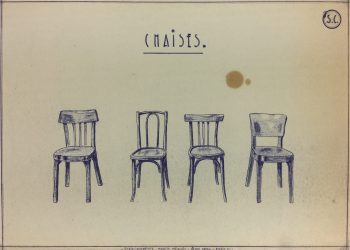 Architecture Original Art - French Café Blue Print - Café Chairs, c.1940