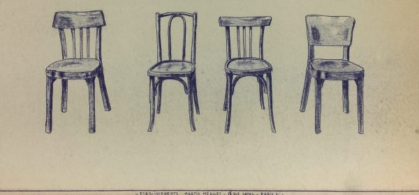 Architecture Original Art - French Café Blue Print - Café Chairs, c.1940