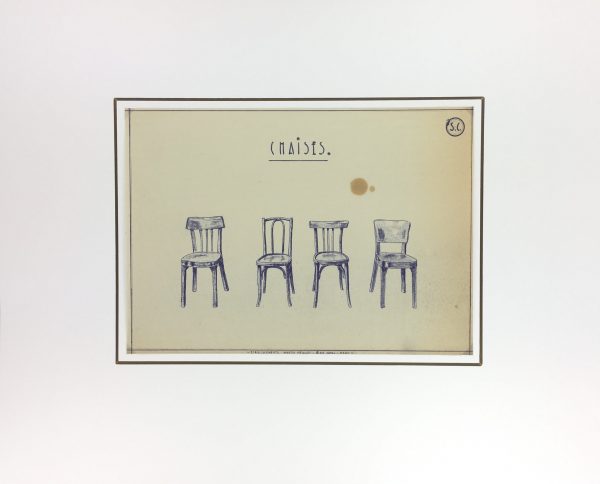 Architecture Original Art - French Café Blue Print - Café Chairs, c.1940