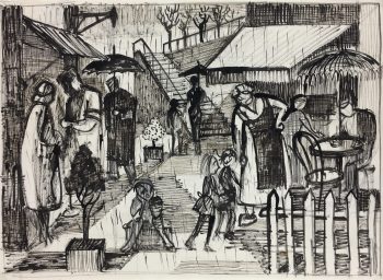 Black & White Modern Original Art - Ink - Light Rain, c.1950