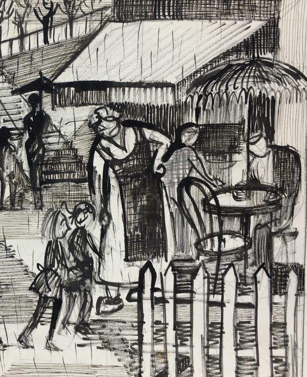 Black & White Modern Original Art - Ink - Light Rain, c.1950