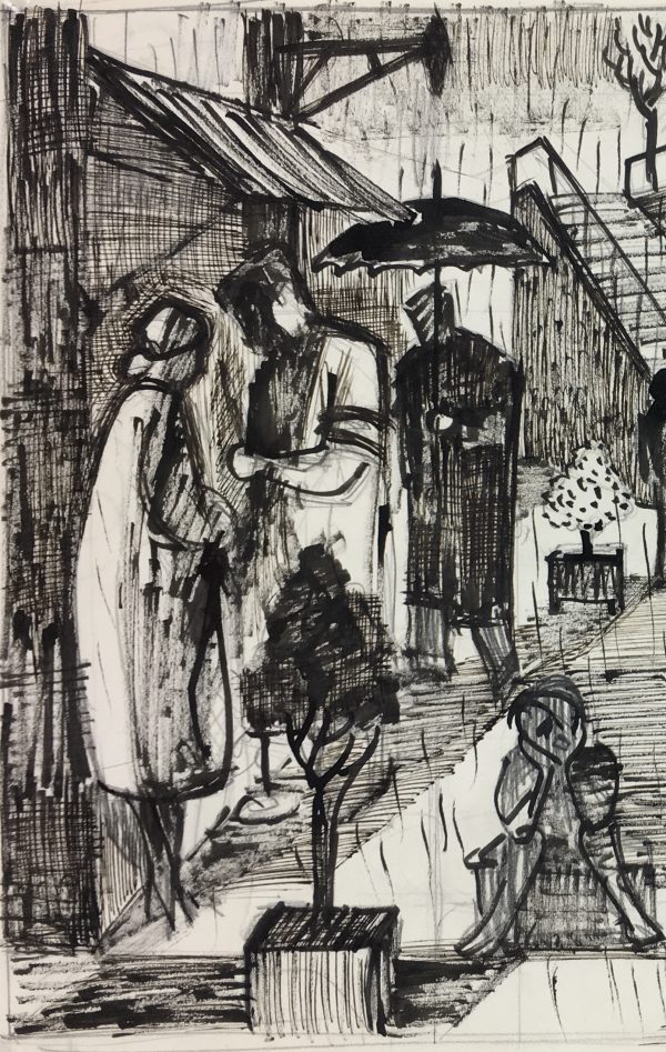 Black & White Modern Original Art - Ink - Light Rain, c.1950