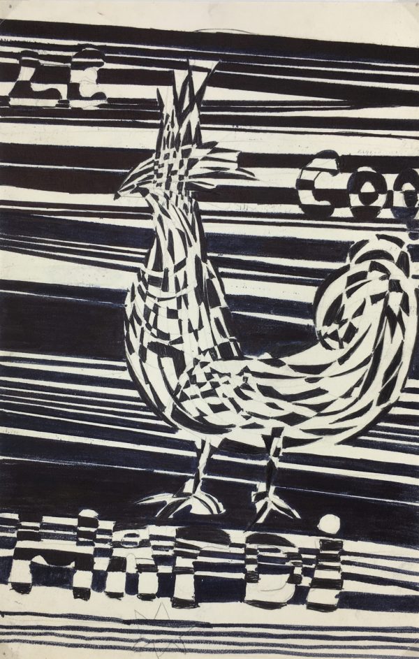 Black & White Modern Original Art - Pen & Ink - Rooster, c.1950