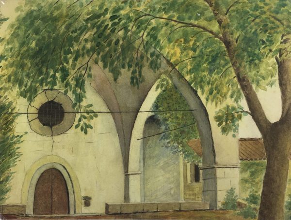 Churches & Chapels Original Art - Abbey, Notre Dame de l' Ormeau, c.1950