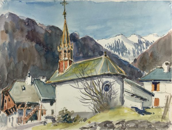 Churches & Chapels Original Art - Village Church, M. Bergmond, c.1970
