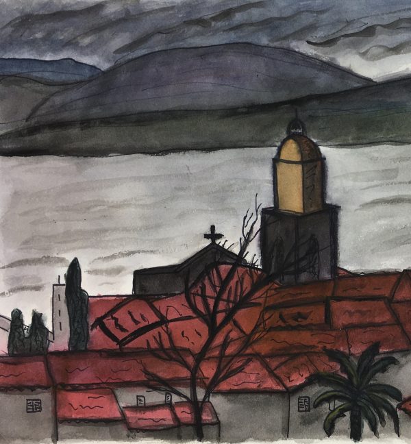 Coastal France Original Art - Mediterranean by Night, Signed, 1973
