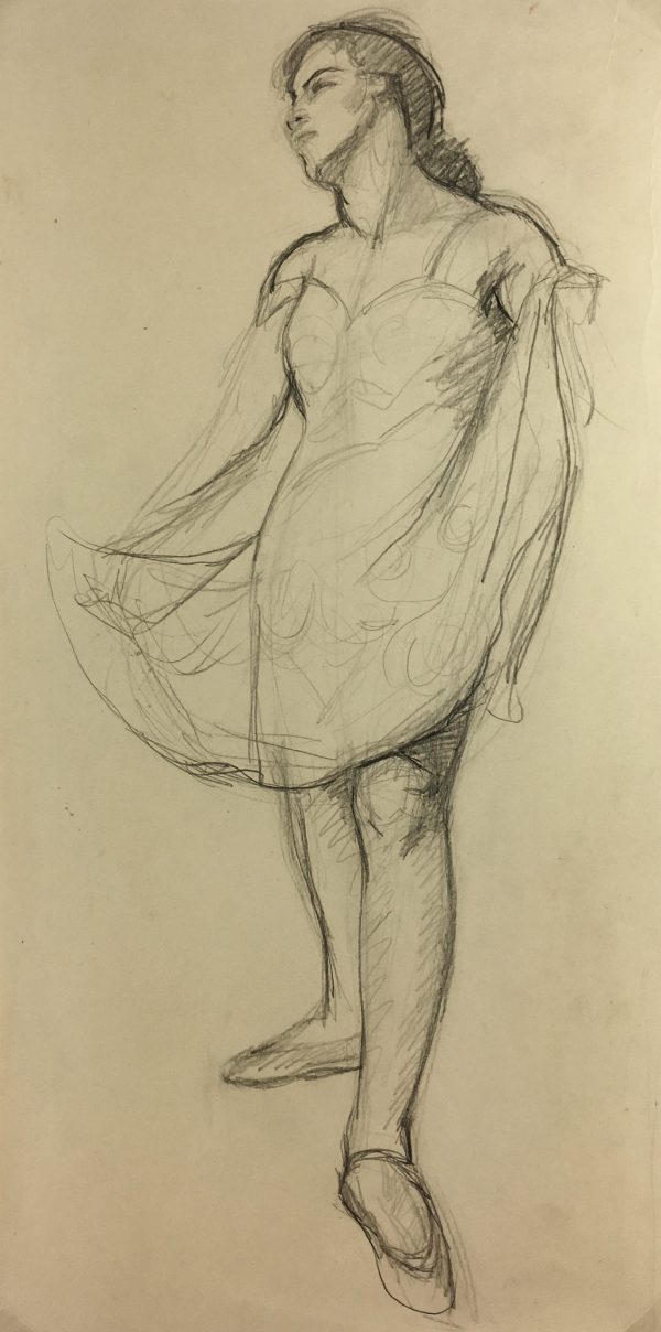 Dance Original Art - Contemplative Dancer, French, c.1960