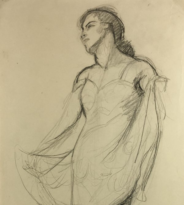 Dance Original Art - Contemplative Dancer, French, c.1960