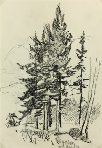 Nature Drawings Original Art - European Landscape, (French), c.1960