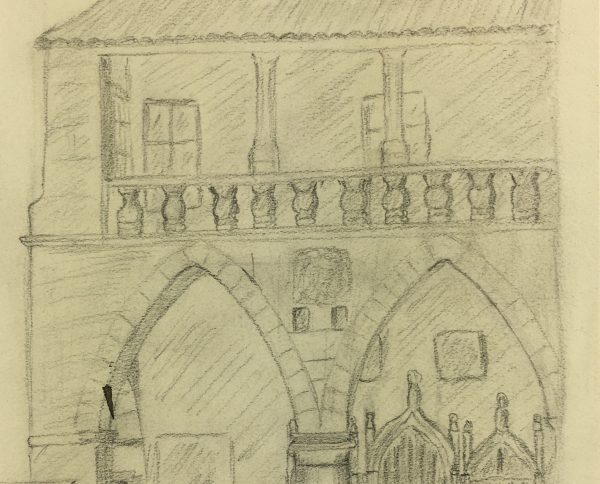 Places Drawings Original Art - Chateau de Cibioux, Signed, (French), 1938
