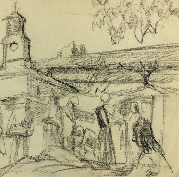 Places Drawings Original Art - At Abstract, (French), c.1970