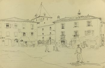 Places Drawings Original Art - French Town, C. Groux, c.1940