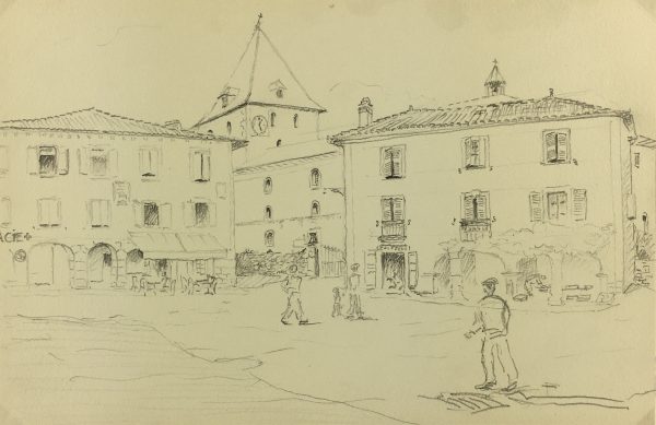 Places Drawings Original Art - French Town, C. Groux, c.1940