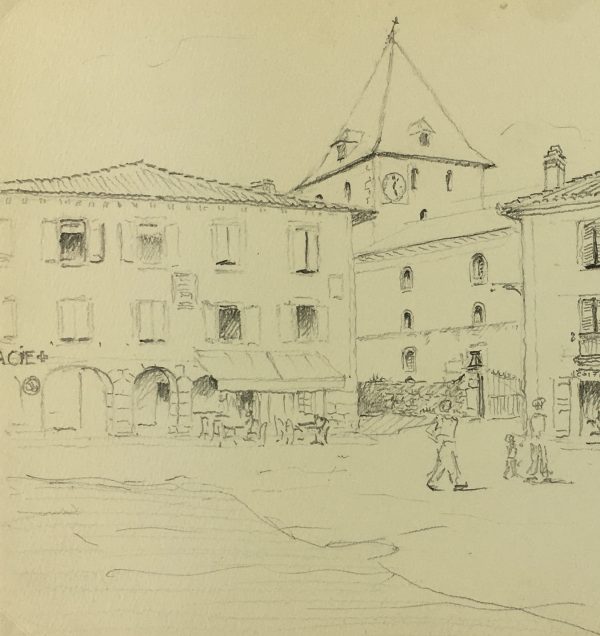 Places Drawings Original Art - French Town, C. Groux, c.1940