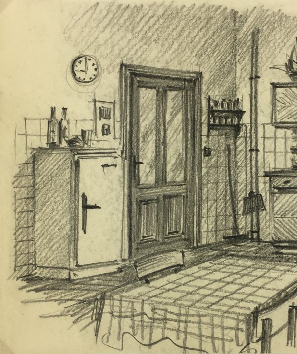 Drawings Original Art - Belgian Drawing - Kitchen, c.1950