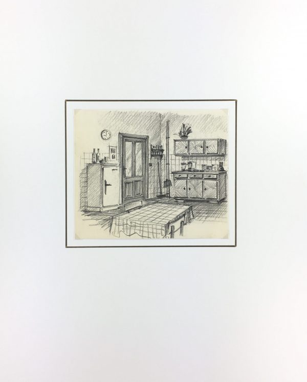 Drawings Original Art - Belgian Drawing - Kitchen, c.1950