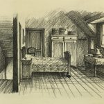 Drawings Original Art - Belgian Drawing - Bedroom, c.1950