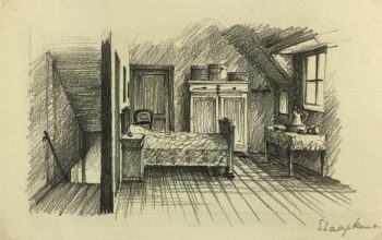 Drawings Original Art - Belgian Drawing - Bedroom, c.1950