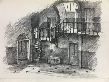 Drawings Original Art - Belgian Drawing - Staircase, c.1950