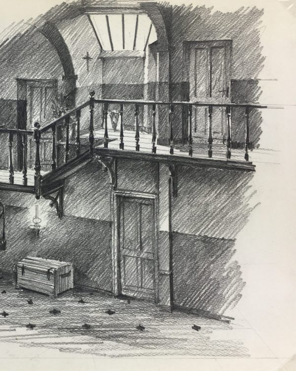 Drawings Original Art - Belgian Drawing - Staircase, c.1950