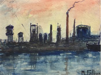 Europe Original Art - Ship docks, Maurice Fallies, C.1950