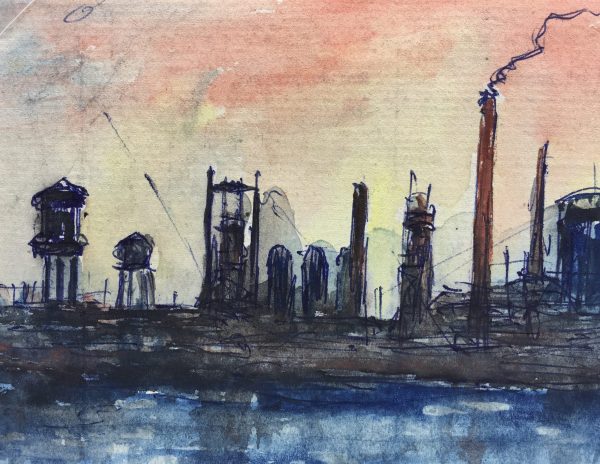 Europe Original Art - Ship docks, Maurice Fallies, C.1950