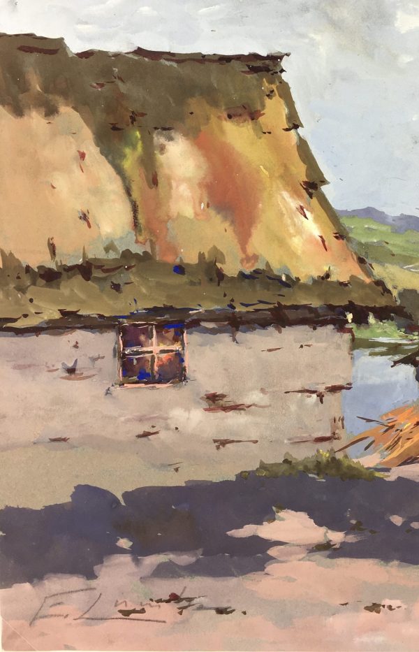 Europe Original Art - Alte Holzhäuser, E. Lamben , c.1930
