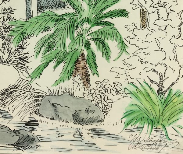 Europe Original Art - Watercolor Drawing - Garden, 1983