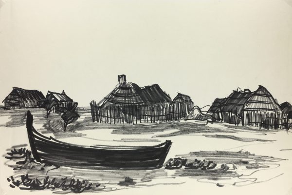 Europe Original Art - Fishing Village, (French), c.1950