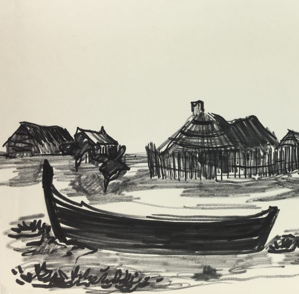 Europe Original Art - Fishing Village, (French), c.1950