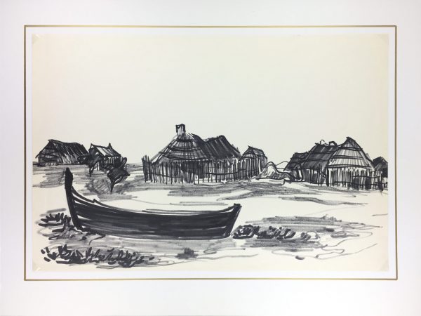 Europe Original Art - Fishing Village, (French), c.1950