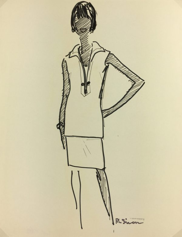 Fashion Original Art - Fashion Sketch, RL Simon, c.1960