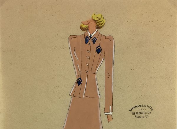 Fashion Original Art - Fashion Drawing, Susy, Buenos Aires, c.1940